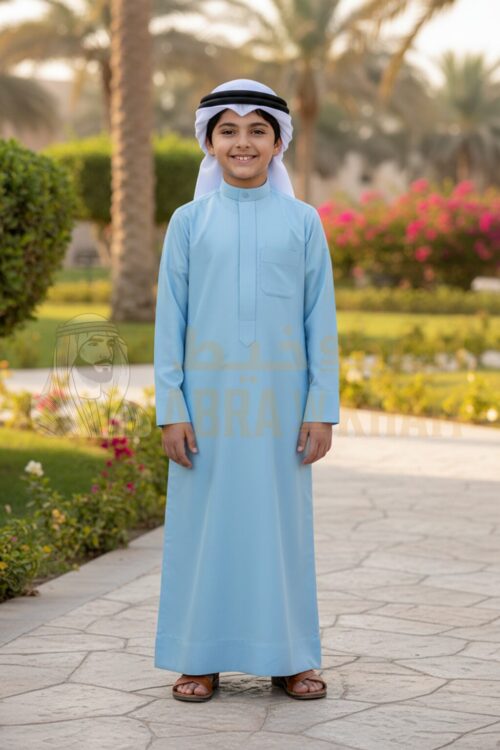 Premium Sky Blue Boys Arabic Kandura — Traditional UAE Thobe